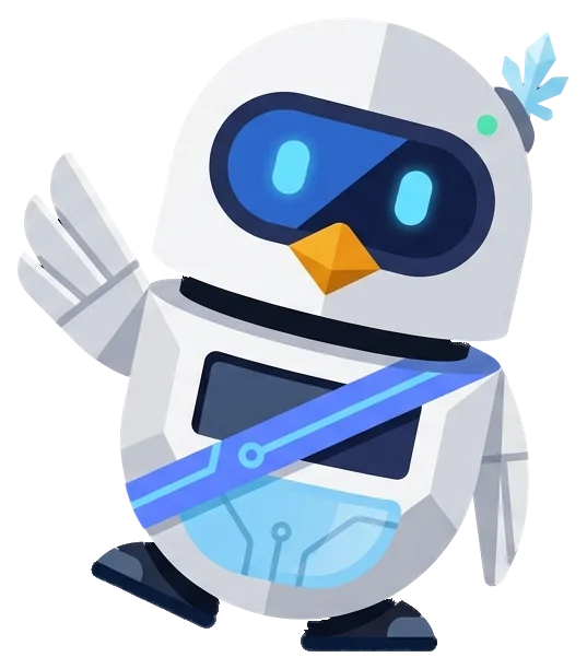 Snowbit, mascotte robot-pingouin qui salue